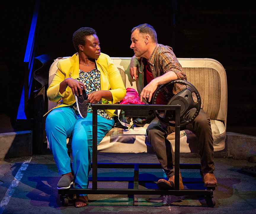 Omozé Idehenre as Sigourney and Jonathan Walker as Don in What You Are, running May 30 – June 30, 2019 at The Old Globe. Photo by Jim Cox.