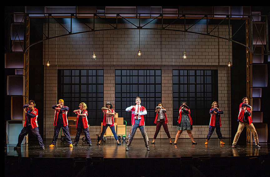 (center) Matt Doyle as Bobby with the cast of The Heart of Rock & Roll, running September 6 – October 21, 2018 at The Old Globe. Photo by Jim Cox. 