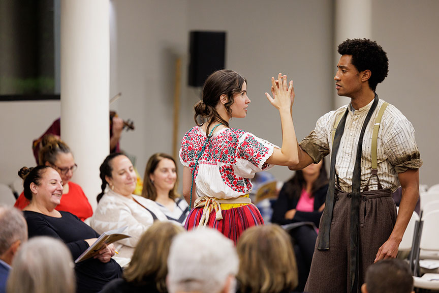 Luana Fontes and Vandous Stripling II in Globe for All's tour of As You Like It, 2024. Photo by Rich Soublet II.