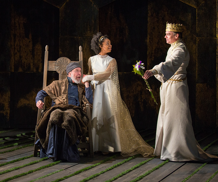 (from left) Charles Janasz as John of Gaunt, Nora Carroll as Queen Isabel, and Robert Sean Leonard as King Richard II in King Richard II, by William Shakespeare, directed by Erica Schmidt, running June 11 - July 15, 2017. Photo by Jim Cox.