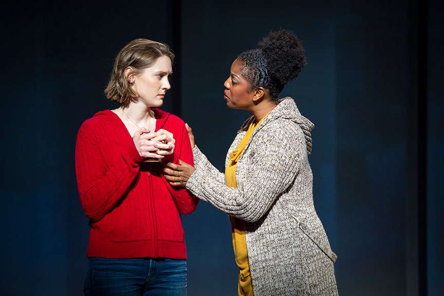 Sophie Hearn as Alice Carter and Dan'yelle Williamson as Ms. Hopkins in Life After, running March 22 – April 28, 2019 at The Old Globe. Photo by Jeremy Daniel.