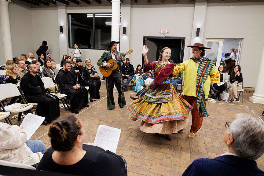 Lu Garcia, Emma Svitil, and Michael Underhill in Globe for All's tour of As You Like It, 2024. Photo by Rich Soublet II.